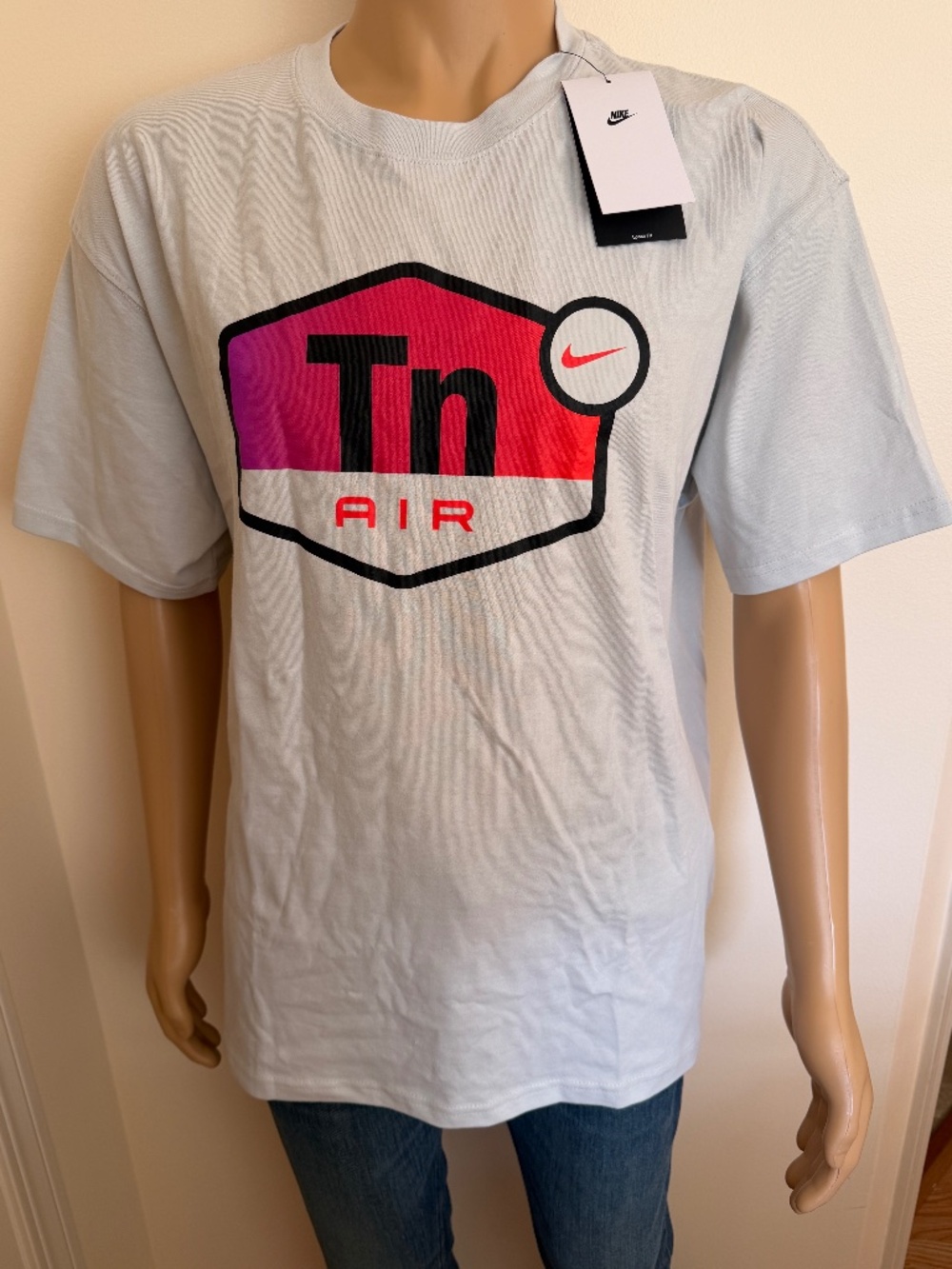 Nike TN Air T-Shirt Mens Photon Dust Grey Logo Graphic Crew Neck LARGE L